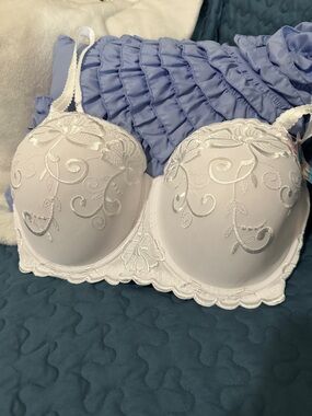 White Embroidered Full-Coverage Bra  Sz 42D. NWT by Sweet Nothings / Maidenform